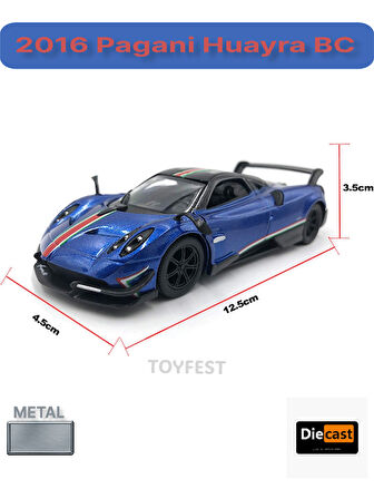 2016 Pagani Huayra BC Çek Bırak Die - Cast Kapıları Açılabilen Metal Model Araba - Mavi 12.5 cm