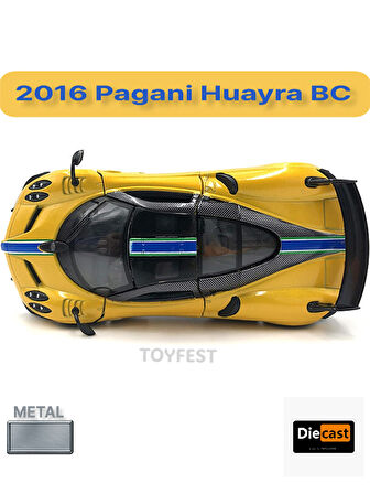 2016 Pagani Huayra BC Çek Bırak Die - Cast Kapıları Açılabilen Metal Model Araba - Sarı 12.5 cm