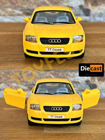 Audi TT Coupe Çek Bırak Die - Cast Kapıları Açılabilen Koleksiyonluk Metal Model Araba - Sarı 11.5cm