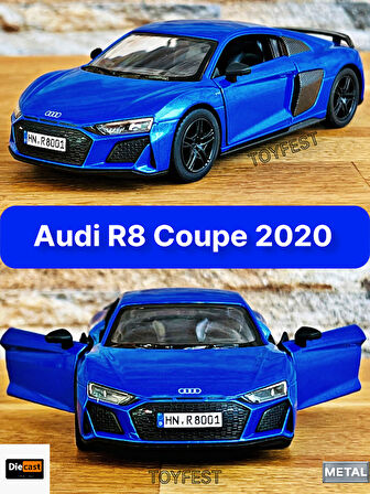 Audi R8 Coupe 2020 Çek Bırak Die - Cast Kapıları Açılabilen Metal Model Araba - Mavi 11.5 cm