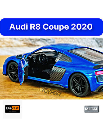 Audi R8 Coupe 2020 Çek Bırak Die - Cast Kapıları Açılabilen Metal Model Araba - Mavi 11.5 cm