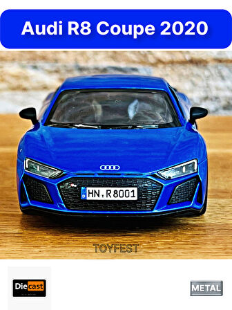 Audi R8 Coupe 2020 Çek Bırak Die - Cast Kapıları Açılabilen Metal Model Araba - Mavi 11.5 cm