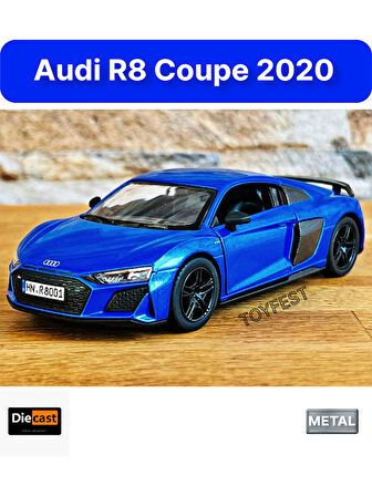 Audi R8 Coupe 2020 Çek Bırak Die - Cast Kapıları Açılabilen Metal Model Araba - Mavi 11.5 cm