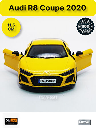 Audi R8 Coupe 2020 Çek Bırak Die - Cast Kapıları Açılabilen Metal Model Araba - Sarı 11.5 cm