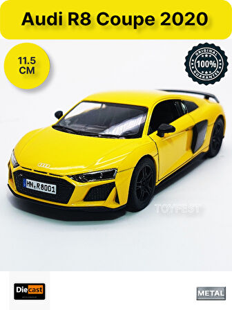 Audi R8 Coupe 2020 Çek Bırak Die - Cast Kapıları Açılabilen Metal Model Araba - Sarı 11.5 cm