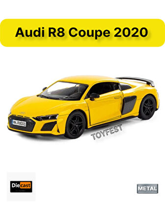 Audi R8 Coupe 2020 Çek Bırak Die - Cast Kapıları Açılabilen Metal Model Araba - Sarı 11.5 cm