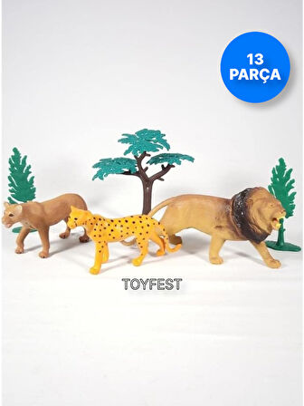 Vahşi Hayvanlar Oyun Seti - 13 Parça Kapaklı Taşıma Saplı Özel Kovasında 24 cm