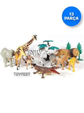 Vahşi Hayvanlar Oyun Seti - 13 Parça Kapaklı Taşıma Saplı Özel Kovasında 24 cm