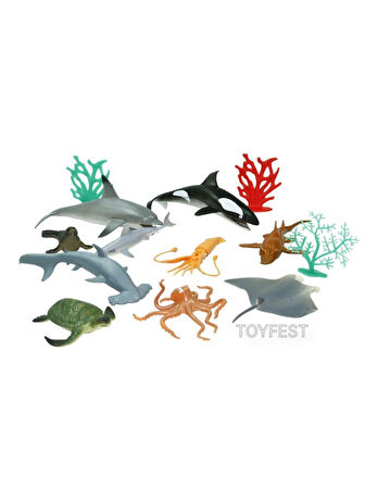 Okyanus Canlıları Oyun Seti - 13 Parça Kapaklı Taşıma Saplı Özel Kovasında 24 cm