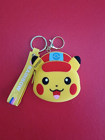 Pokemon Pikachu Figürlü Yumuşak Silikonlu Fermuarlı Mini Cüzdan Anahtarlık Çanta Süsü Model 2- 10 cm