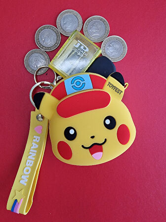 Pokemon Pikachu Figürlü Yumuşak Silikonlu Fermuarlı Mini Cüzdan Anahtarlık Çanta Süsü Model 2- 10 cm