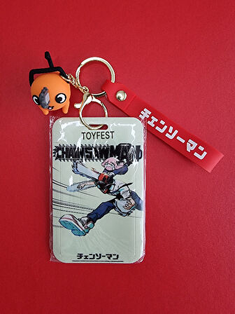 Chainsaw Man Japon Anime Pochita Figür Anahtarlık Çanta Aksesuarı ve Kartlık 2 si bir Arada