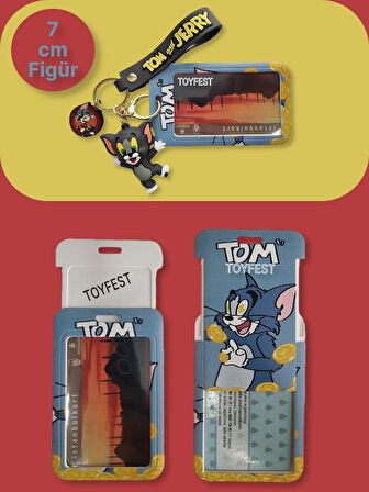 Tom & Jerry - Tom Kedi Figürlü Yumuşak Silikonlu Anahtarlık Çanta Aksesuarı ve Kartlık 2si bir Arada
