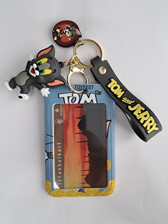 Tom & Jerry - Tom Kedi Figürlü Yumuşak Silikonlu Anahtarlık Çanta Aksesuarı ve Kartlık 2si bir Arada