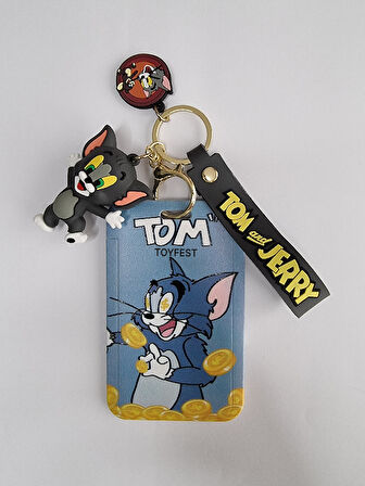 Tom & Jerry - Tom Kedi Figürlü Yumuşak Silikonlu Anahtarlık Çanta Aksesuarı ve Kartlık 2si bir Arada
