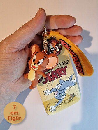 Tom&Jerry - Jerry Fare Figürlü Yumuşak Silikonlu Anahtarlık Çanta Aksesuarı ve Kartlık 2si bir Arada