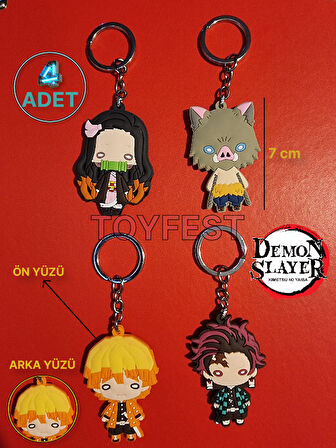 Demon Slayer Figürleri Tanjirou  Nezuko Agatsuma Zenitsu Hashibira Inosuke Itabag Anahtarlık -4 ADET