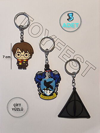 Harry Potter Figürleri - Harry Potter - Rawenclaw -  Deathly Hallows 3 lü Çanta Akesuarı Anahtarlık