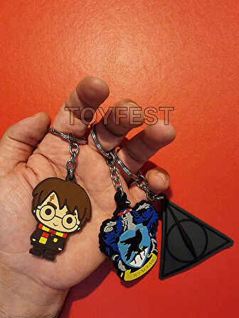 Harry Potter Figürleri - Harry Potter - Rawenclaw -  Deathly Hallows 3 lü Çanta Akesuarı Anahtarlık