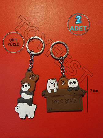 Kafadan Ayılar Figürleri - Grizzly - Panda - Ice 2 li Çanta Akesuarı Anahtarlık Seti - Model 2