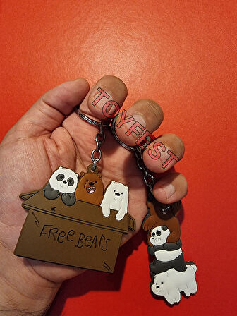 Kafadan Ayılar Figürleri - Grizzly - Panda - Ice 2 li Çanta Akesuarı Anahtarlık Seti - Model 2