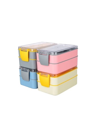 2 Bölmeli 900 ml BPA Free Sızdırmaz Beslenme Kabı Lunch Box Kaşıklı Çatal Seti Okul Ofis Piknik XL