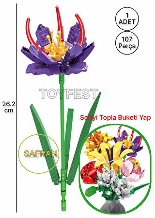 Çiçek Buketleri Lego Yapı Oyuncağı - Mor Çiçek Safran Çiçeği ( 1 ADET ÇİÇEK ) - 107 Parça