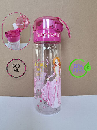 Pipetli Suluk Matara - Kilit Kapaklı Prenses Temalı  - 500 ML