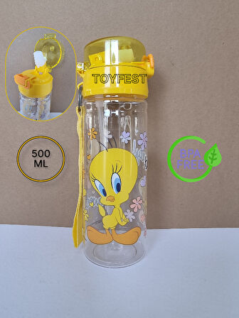 Pipetli Suluk Matara - Kilit Kapaklı Tweety Temalı Lisanslı  - 500 ML