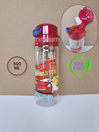 Pipetli Suluk Matara - Kilit Kapaklı Speed Master Car Hızlı Araba Temalı - 500 ML