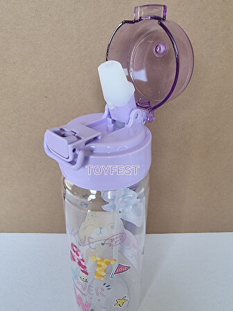 Pipetli Suluk Matara - Kilit Kapaklı Cat Meow Kedi Temalı - 500 ML