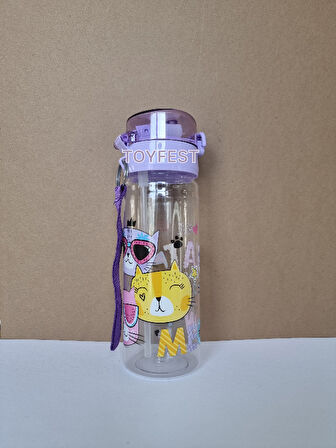 Pipetli Suluk Matara - Kilit Kapaklı Cat Meow Kedi Temalı - 500 ML