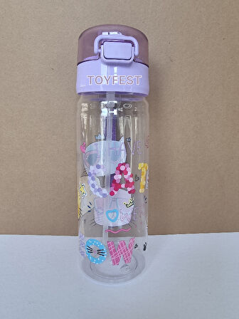 Pipetli Suluk Matara - Kilit Kapaklı Cat Meow Kedi Temalı - 500 ML