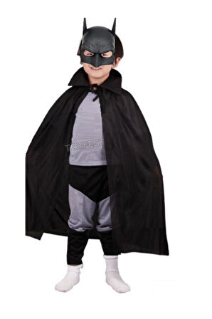 Batman Pelerinli Maskeli Çocuk Parti Kostümü - (7 - 14 Yaş Arası) - 90 cm