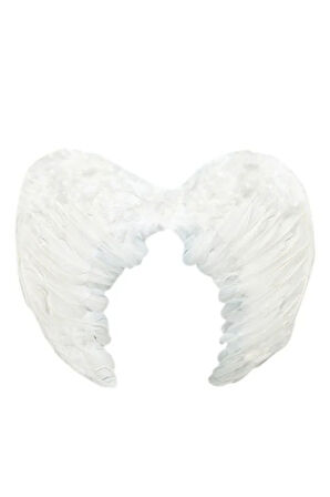 Beyaz Tüylü Melek Kanadı Parti Kostüm Aksesuarı (3 -7 Yaş Arası) - 30 x 45 cm