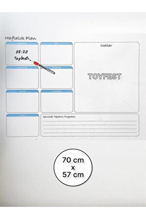 Duvara Kendiliğinden Manyetik Yapışan Haftalık Program Planlayıcı Takvim 70 X 57 Cm