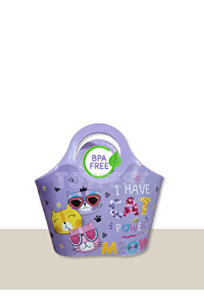 Çok Amaçlı Lila Çocuk Günlük & Plaj Çantası - Meow Kedi Model - 5 LT