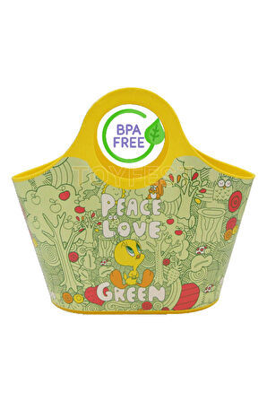 Çok Amaçlı Sarı Çocuk Günlük & Plaj Çantası - Peace Love Green Tweety Model - 5 LT
