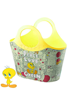 Çok Amaçlı Sarı Çocuk Günlük & Plaj Çantası - Peace Love Green Tweety Model - 5 LT