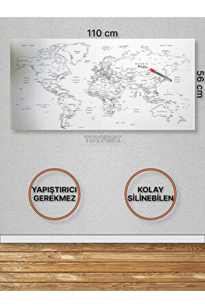 Duvara Kendiliğinden Manyetik Yapışan Yazılıp Silinebilen Dünya Haritası 110 X 56 Cm