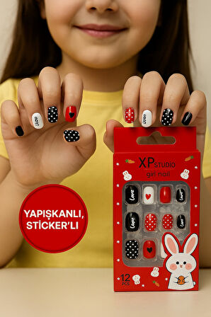 12 li Yapışkan Stickerlı Çocuk Takma Tırnak Oyuncak Seti - 8 - 16 Yaş Arası - Model 4