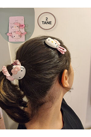 Hello Kitty 2 li Toka Seti - ( 1 Mandallı - 1 Lastikli )