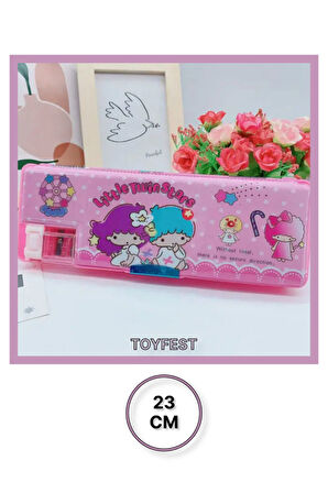 Çift Taraflı Çok Bölmeli Kalemtıraşlı Kalem Kutusu - Little Twin Stars - 23 CM