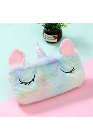 Yumuşak Peluş Unicorn Temalı Kalem Kutusu - Mini Eşya Saklama Çantası - 1 ADET