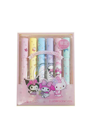 Fosforlu Kalem Seti - Hello Kitty - Kuromi - My Melody - Cinnamoroll - Pompompurin - Pochacco 6 ADET