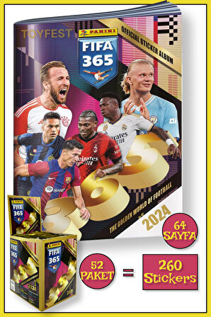 Panini Fifa 365 2024 Futbolcu Stickers Kartları Albümü Dergisi + 52 Paket ( 260 Stickers )