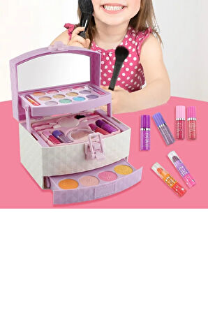 Sürülebilir Farlı - Rujlu - Ojeli - 3 Katlı Taşıma Çantalı Makyaj Seti - Kuaför Güzellik Seti