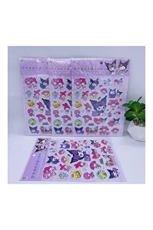 Simli Parlak 3D Sanrio Kuromi My Melody Cinnamoroll Pompompurin Twin -1 Sayfa (32 Adet) Sticker Seti