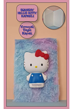 3D Boyutlu Squishy Hello Kitty Kapak Figürlü Yumuşak Tüylü Çizgili Defter Günlük - Model 2