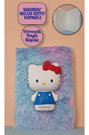 3D Boyutlu Squishy Hello Kitty Kapak Figürlü Yumuşak Tüylü Çizgili Defter Günlük - Model 2